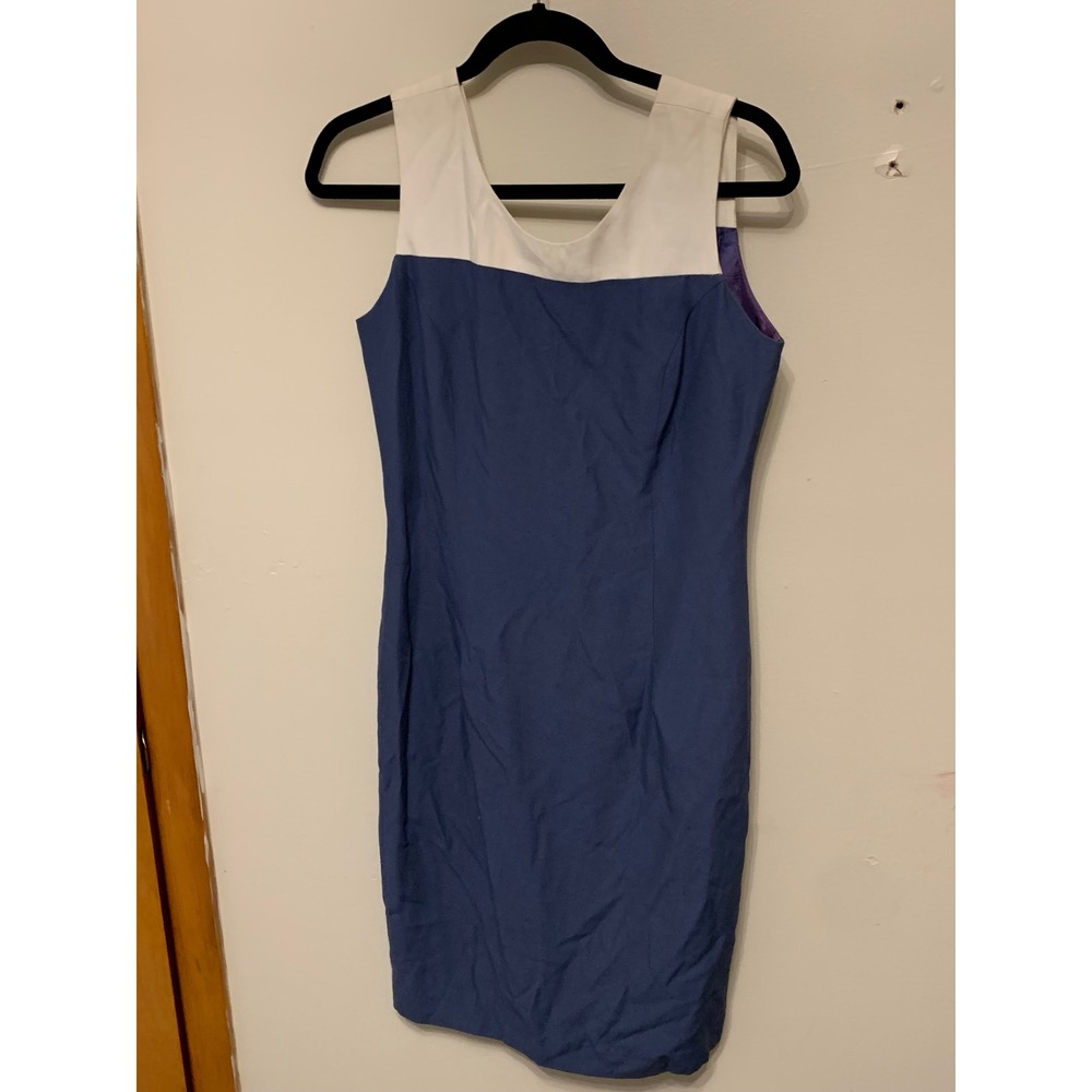 DATIANI Color Block Sleeveless vintage Dress White Blue Button back Size 6